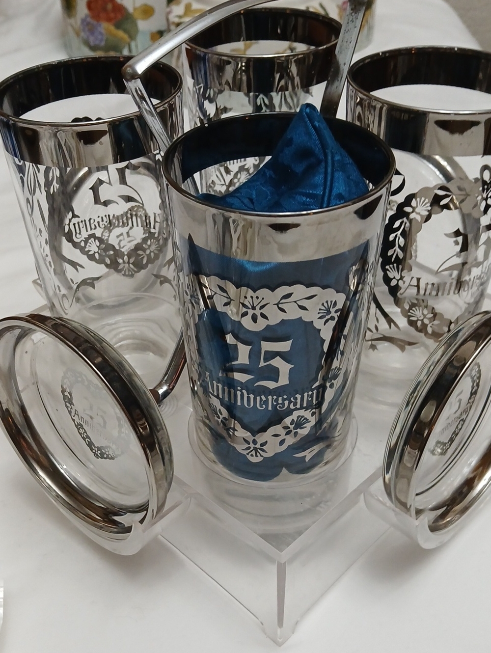 25th Anniversary Silver-Rimmed Glass Tumbler - Blue Insert